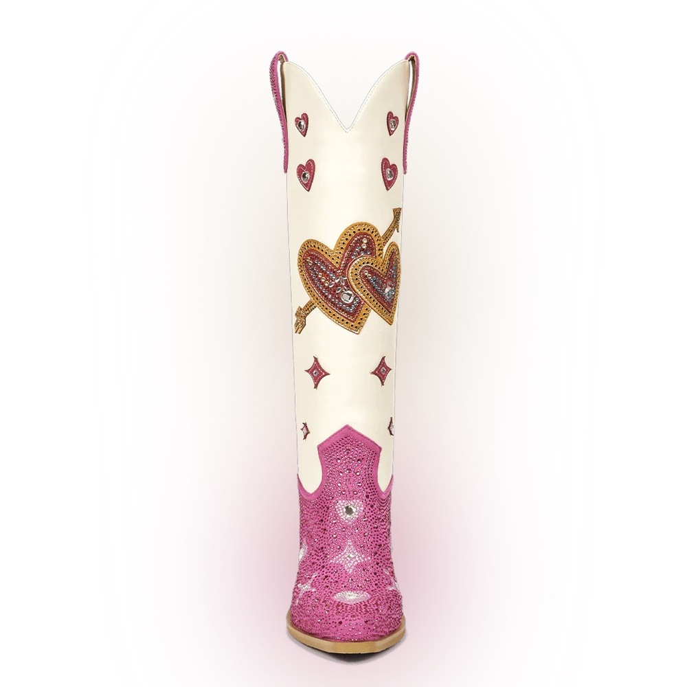 Pink and Cream Embellished Women's Boots - Picture 4 of 12